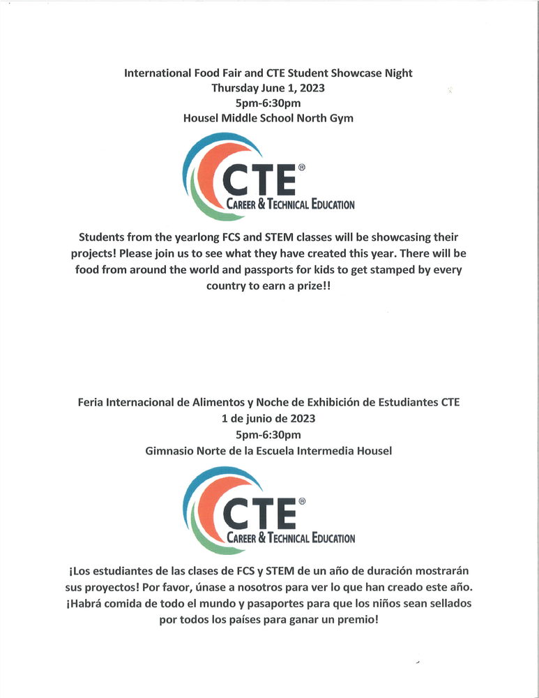Picture of CTE Showcase flyer with text reposted in the body of the message.  